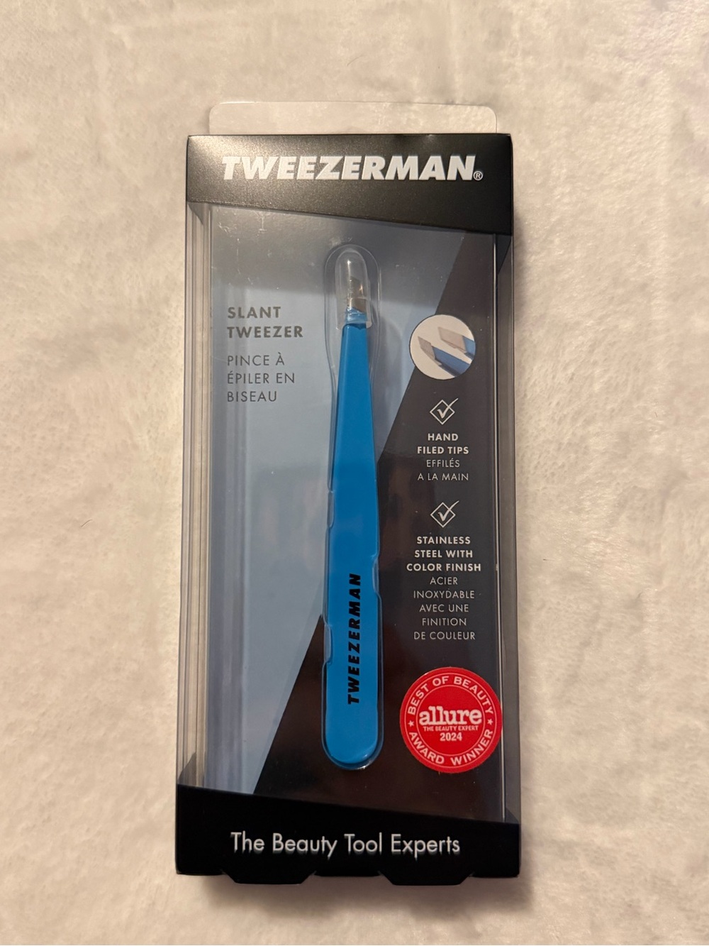 Tweezerman Blue Slant Tweezer - Precision Hair Removal- Full Size